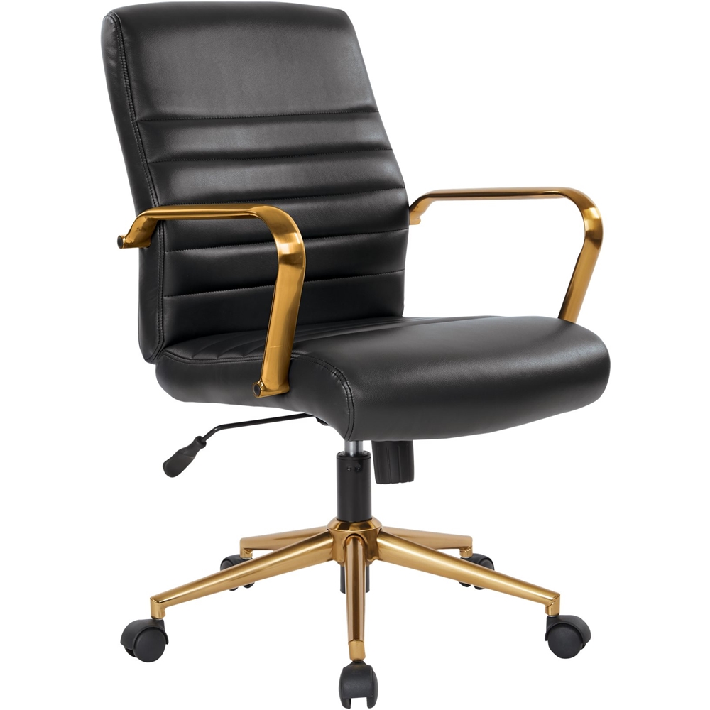 Left View: OSP Home Furnishings - Baldwin 5-Pointed Star Faux Leather Office Chair - Black