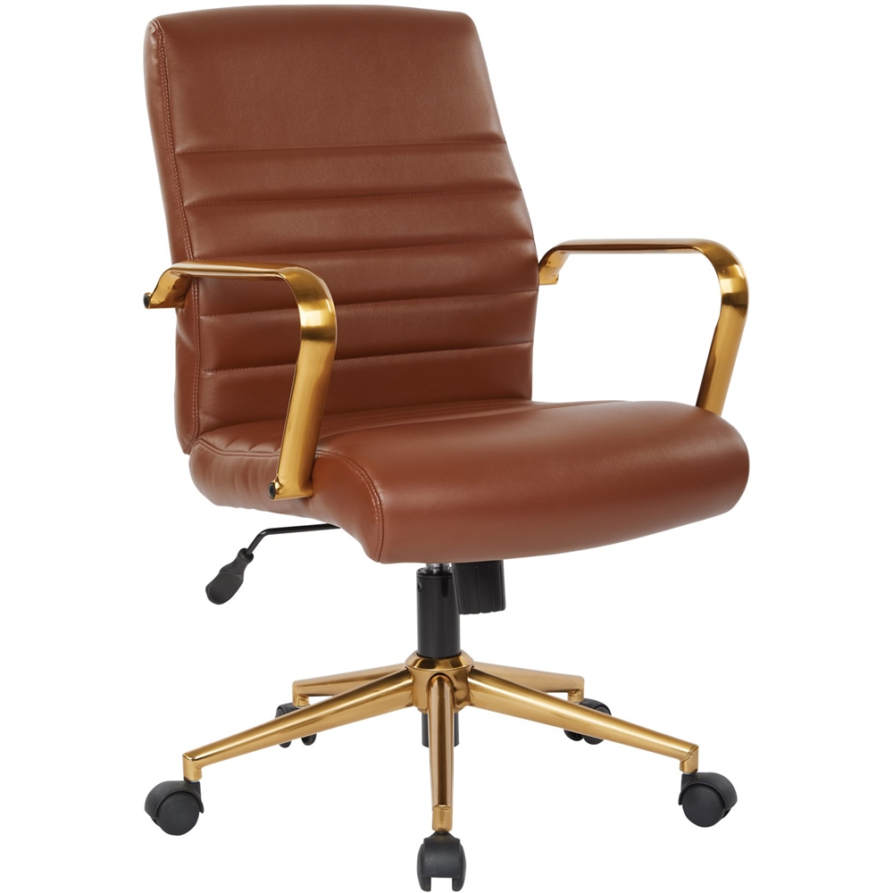 Left View: OSP Home Furnishings - Baldwin 5-Pointed Star Faux Leather Office Chair - Saddle