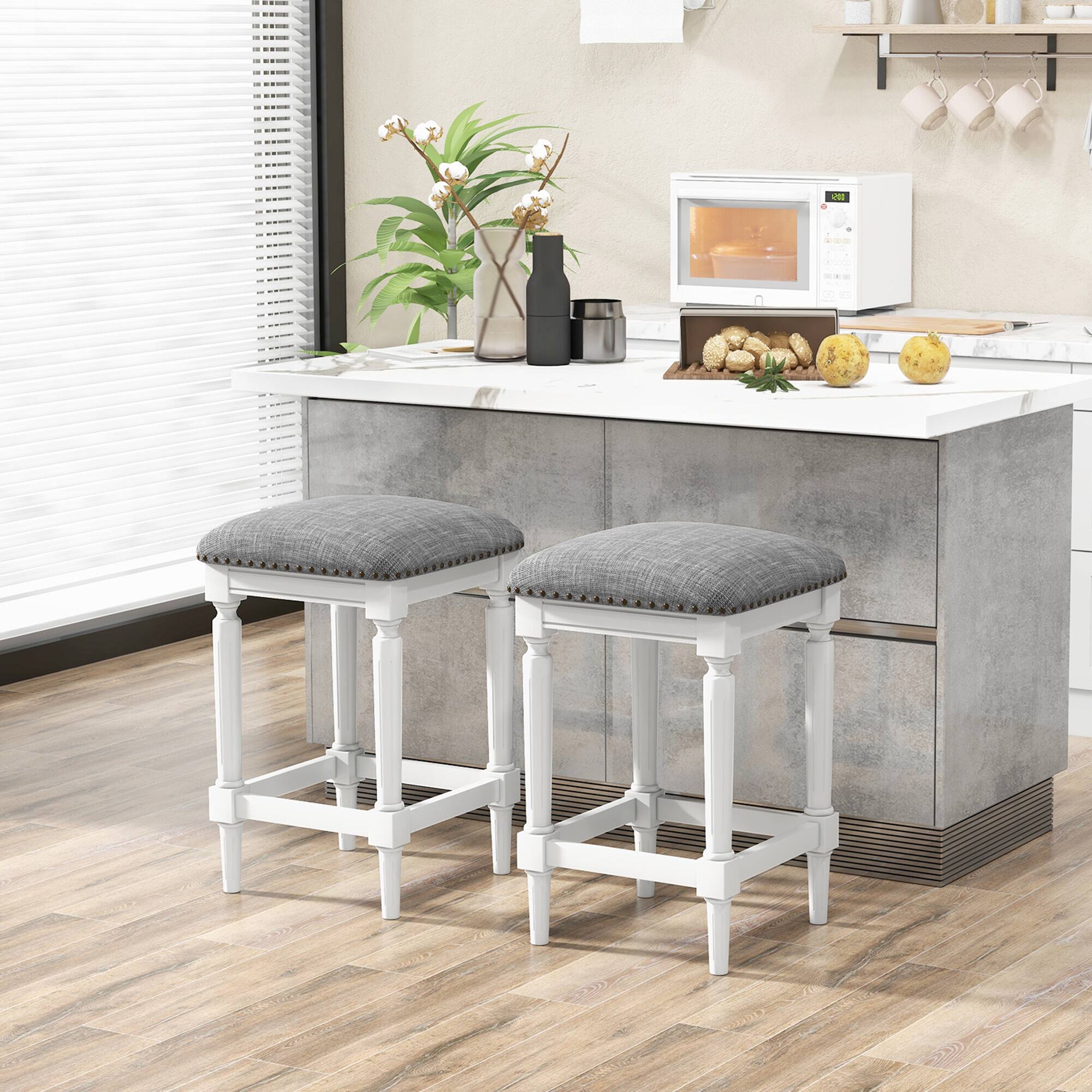 Alt View 3. Gymax - Gymax 4PCS Upholstered 3-Height Bar Stool Versatile Kitchen Dining Stool - Gray & White.