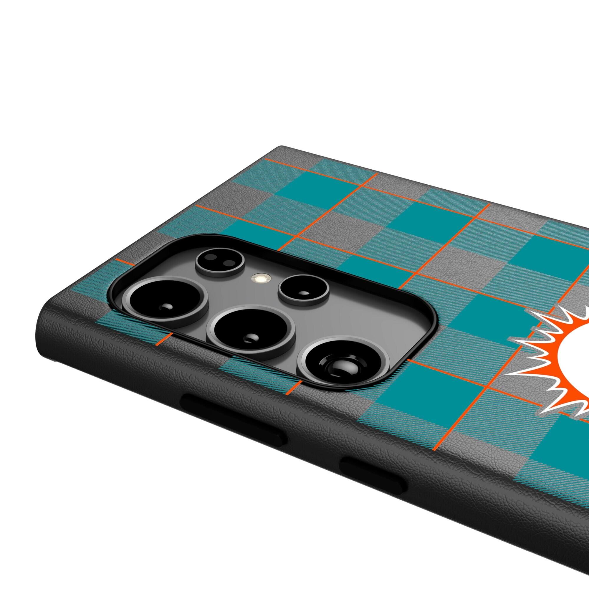 Alt View 3. Keyscaper - Miami Dolphins Plaid Galaxy Magnetic Bump Case - S25 Ultra - Black.