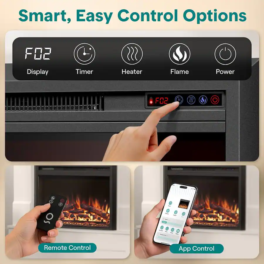 Led Screen Effect Wi SereneLife Wall Mounted Fireplace Heater with LED Flame, Wi Fi, Remote ...