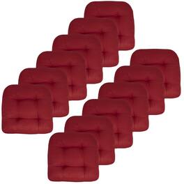 Sweet Home Collection - Patio Cushions Indoor/Outdoor Chair Pads Tufted 19" x 19", 12-Pack - Red