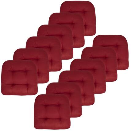 Front. Sweet Home Collection - Patio Cushions Indoor/Outdoor Chair Pads Tufted 19" x 19", 12-Pack - Red.