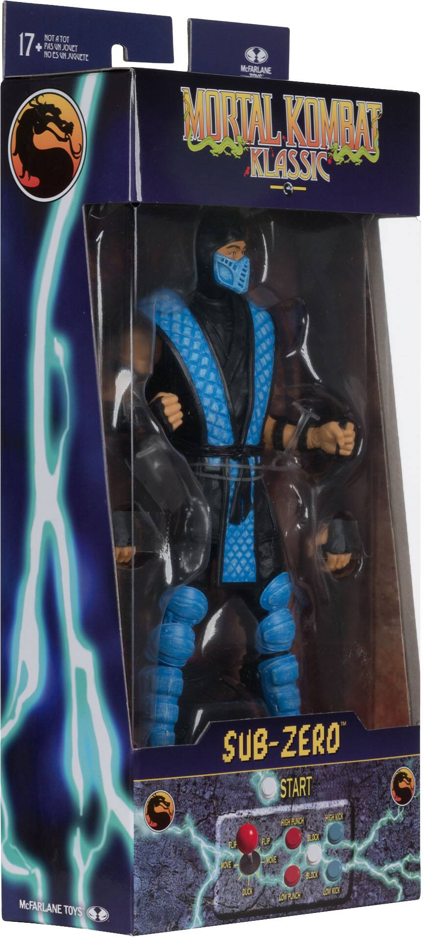 NOT A TOY, 17+ NO PAS B UY UN JONET NETE McFARLANE TOYS MORTAL KOMBAT KLASSIC McFARLANE TOYS SUB-ZERO START PUACH PGHTCK HIGH FLP BLOCK LLF KE OE BLOCK DUCK LOV NCK LORUCH 1OW