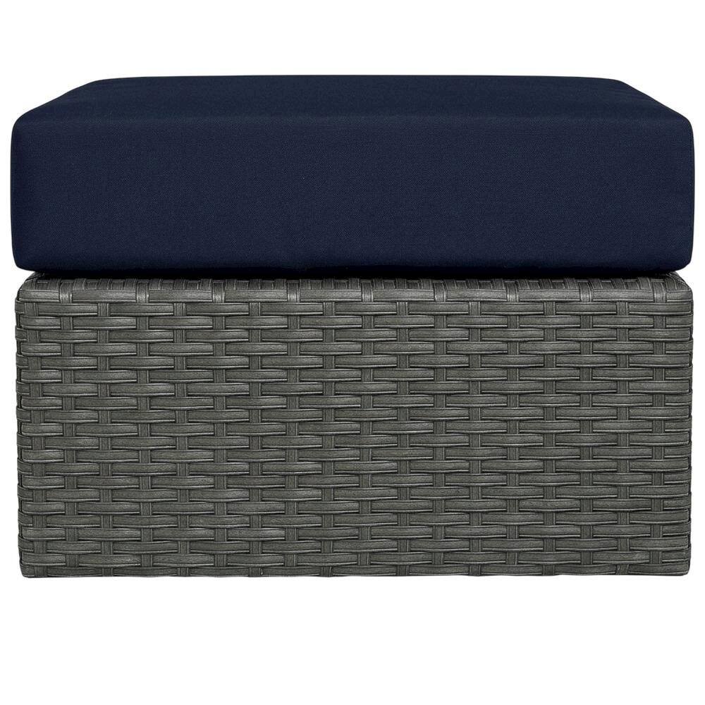 Back. Outdoor Escape - Stylish Outdoor Ottoman with Durable Fabric and Comfortable Design - Blue.