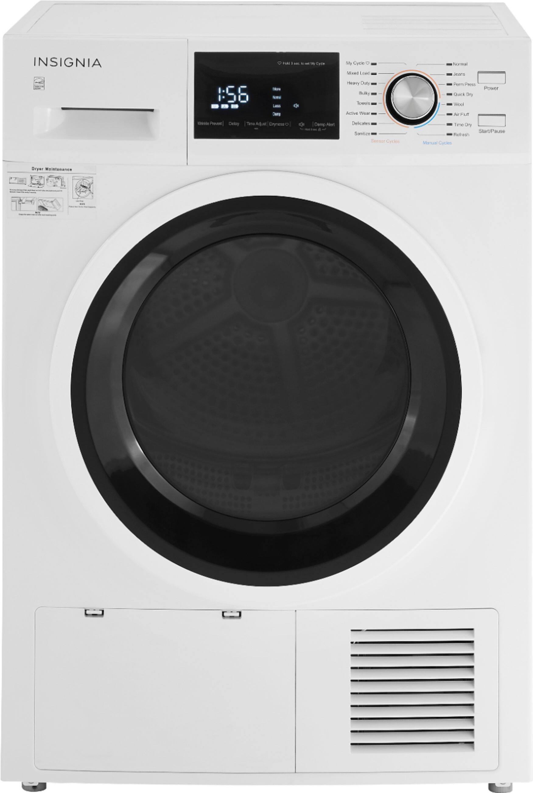 Front. Insignia™ - 4.4 Cu. Ft. 16-Cycle Stackable Electric Dryer with Ventless Drying andENERGY STAR Certification - White.