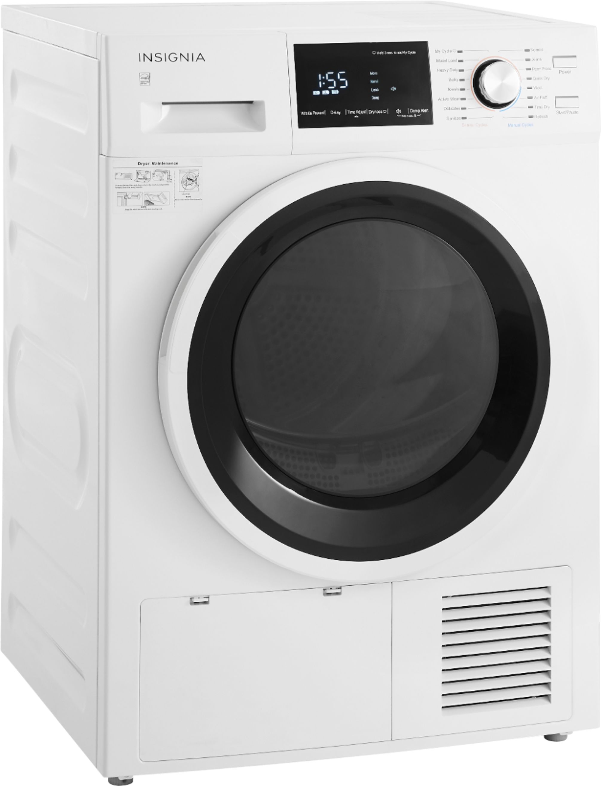 Insignia 4 4 Cu Ft 16 Cycle Stackable Electric Dryer With Ventless Drying White Ns Fdre44w1 Best Buy