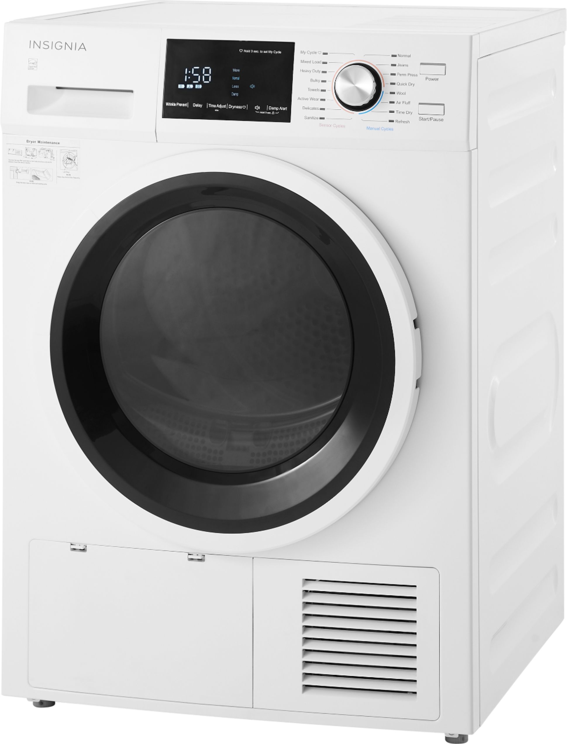 Insignia NS-FDRE44W1 4.4 Cu. ft. 16-Cycle Stackable Electric Dryer with