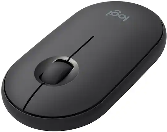 Front. Logitech - Pebble i345 Bluetooth Optical Ambidextrous Mouse for iPad - Graphite.