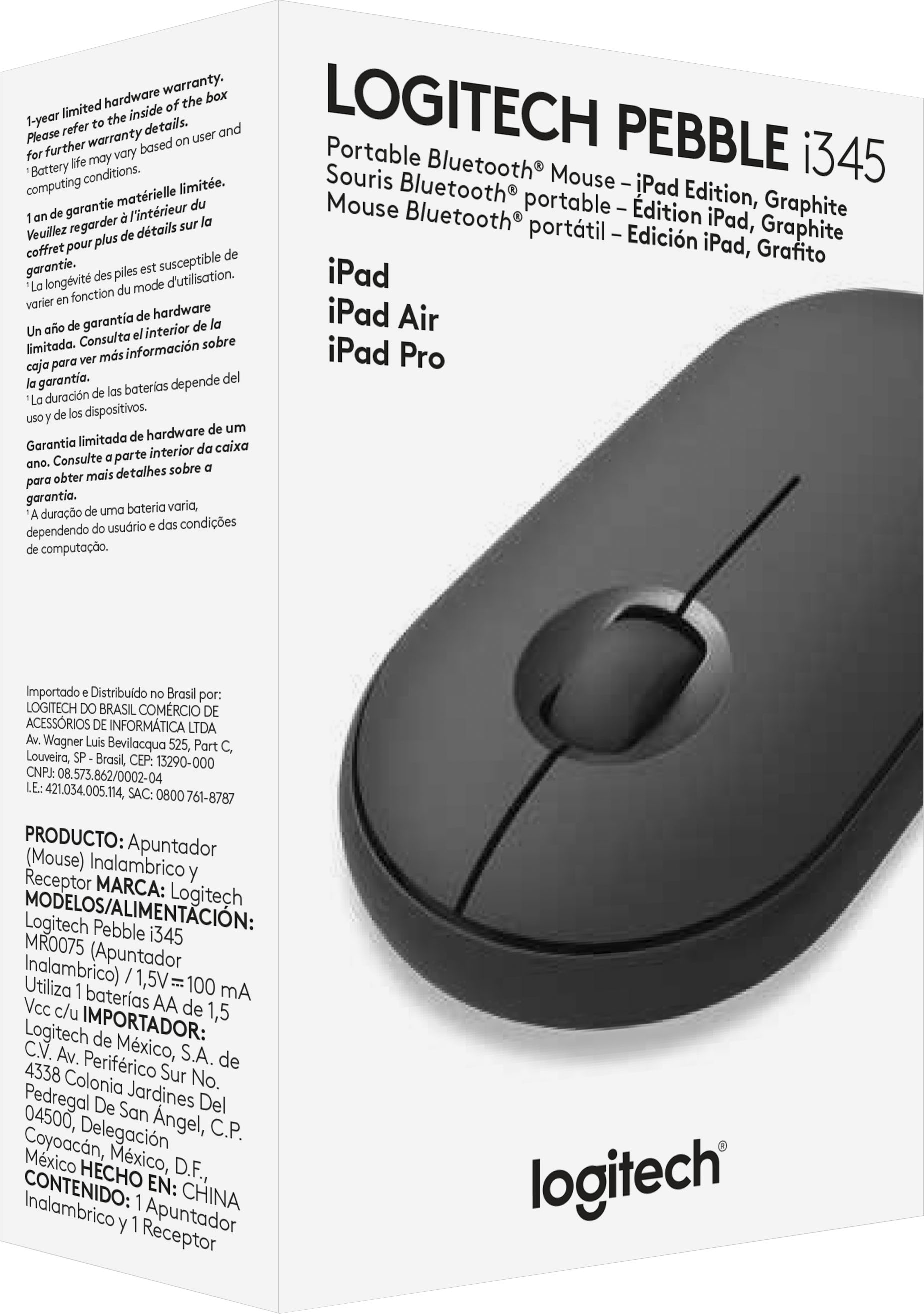  Logitech Pebble i345 Wireless Bluetooth Mouse for iPad -  Graphite, 4.2 x 2.3 x 1 : Electronics