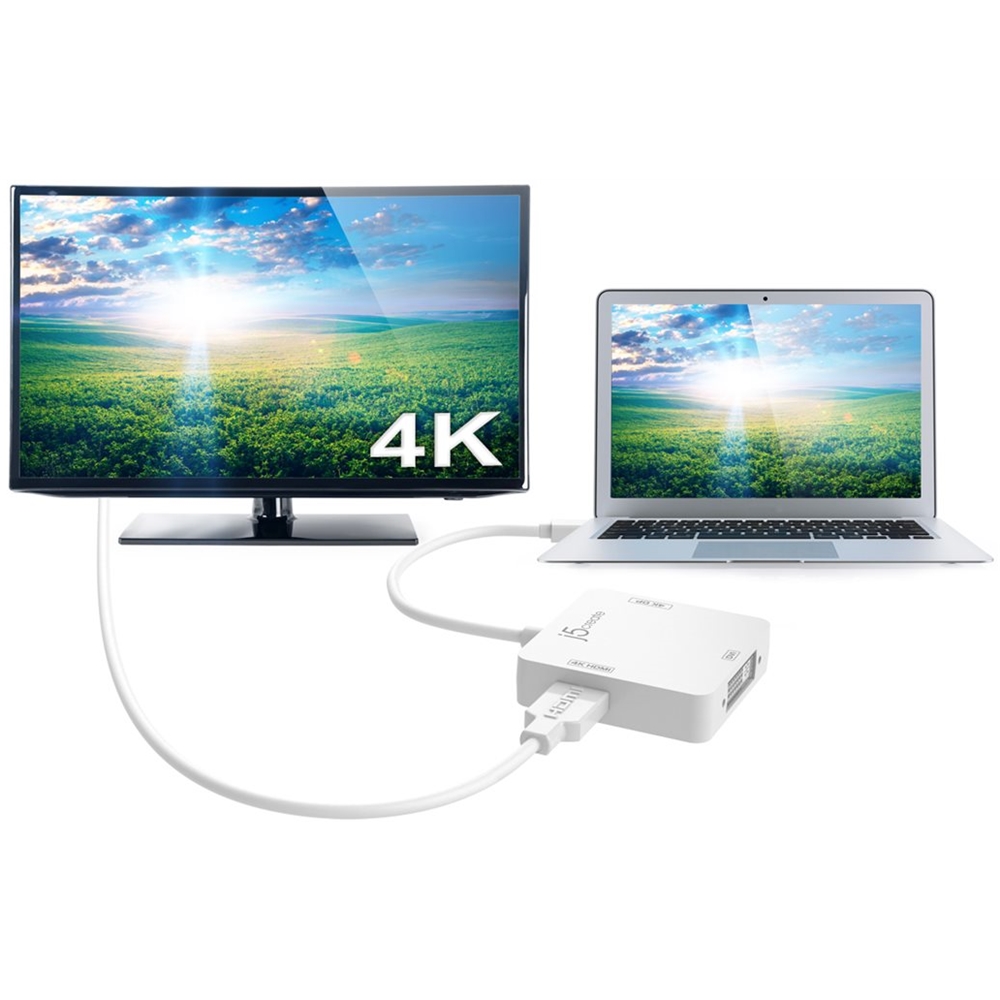 Left View: j5create - Mini DisplayPort-to-DisplayPort/HDMI/DVI Adapter - White