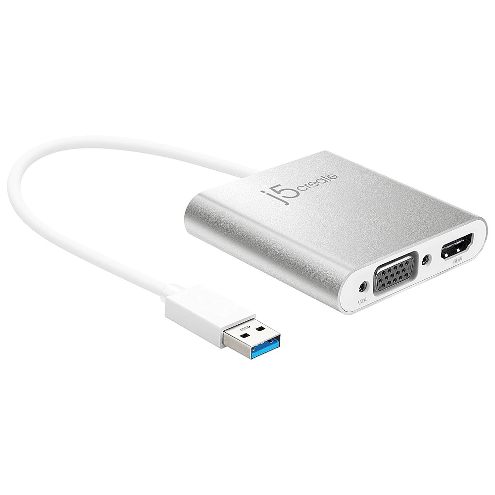 Angle View: j5create - USB 3.0 to Dual VGA HDMI Multi-Monitor Adapter - Silver