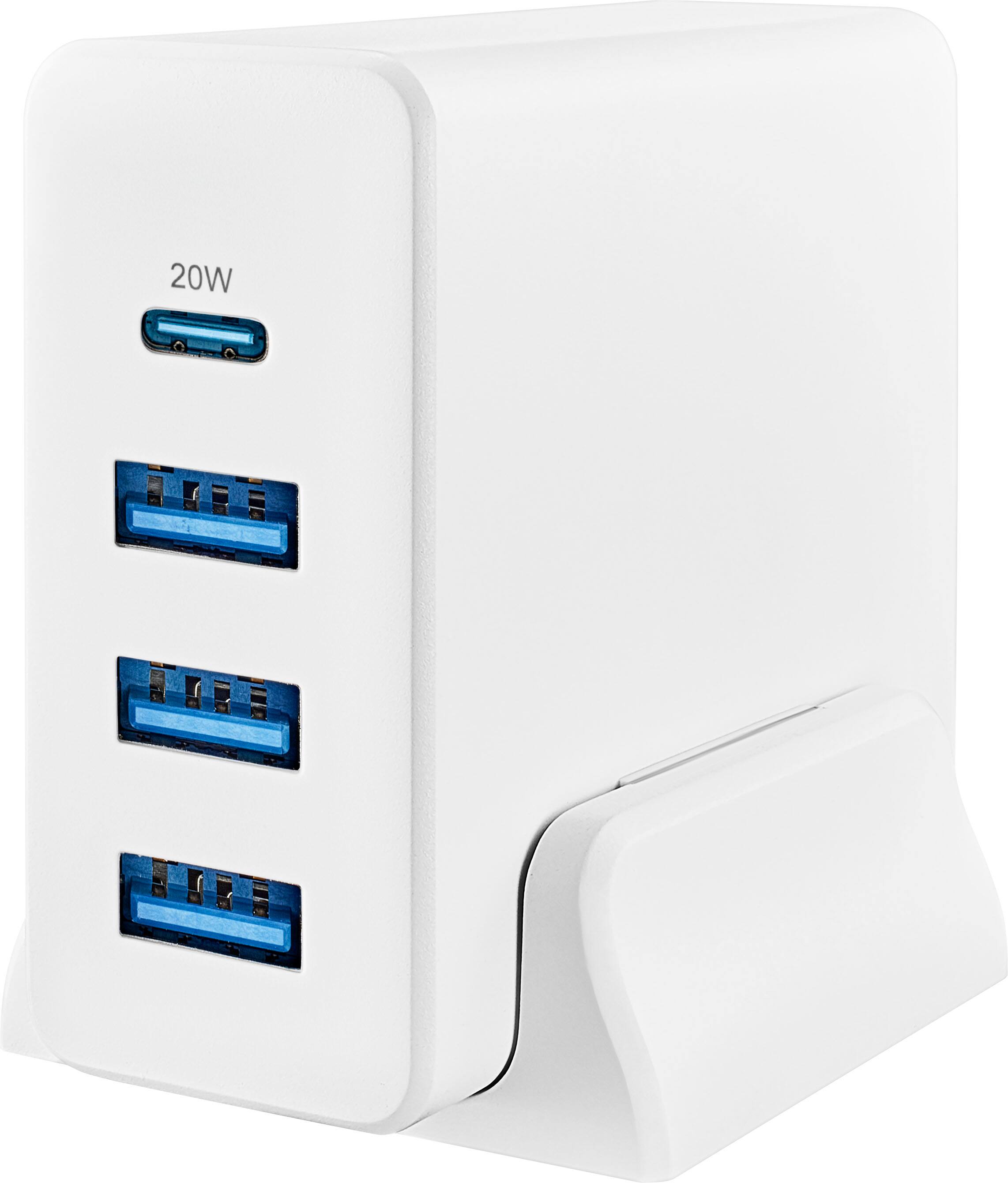 Alt View 1. Insignia™ - 47W 4-Port Wall Charger with 1 USB-C & 3 USB Ports with 4ft Power Cord for iPhone, Samsung Smartphones, Tablets and More - White.