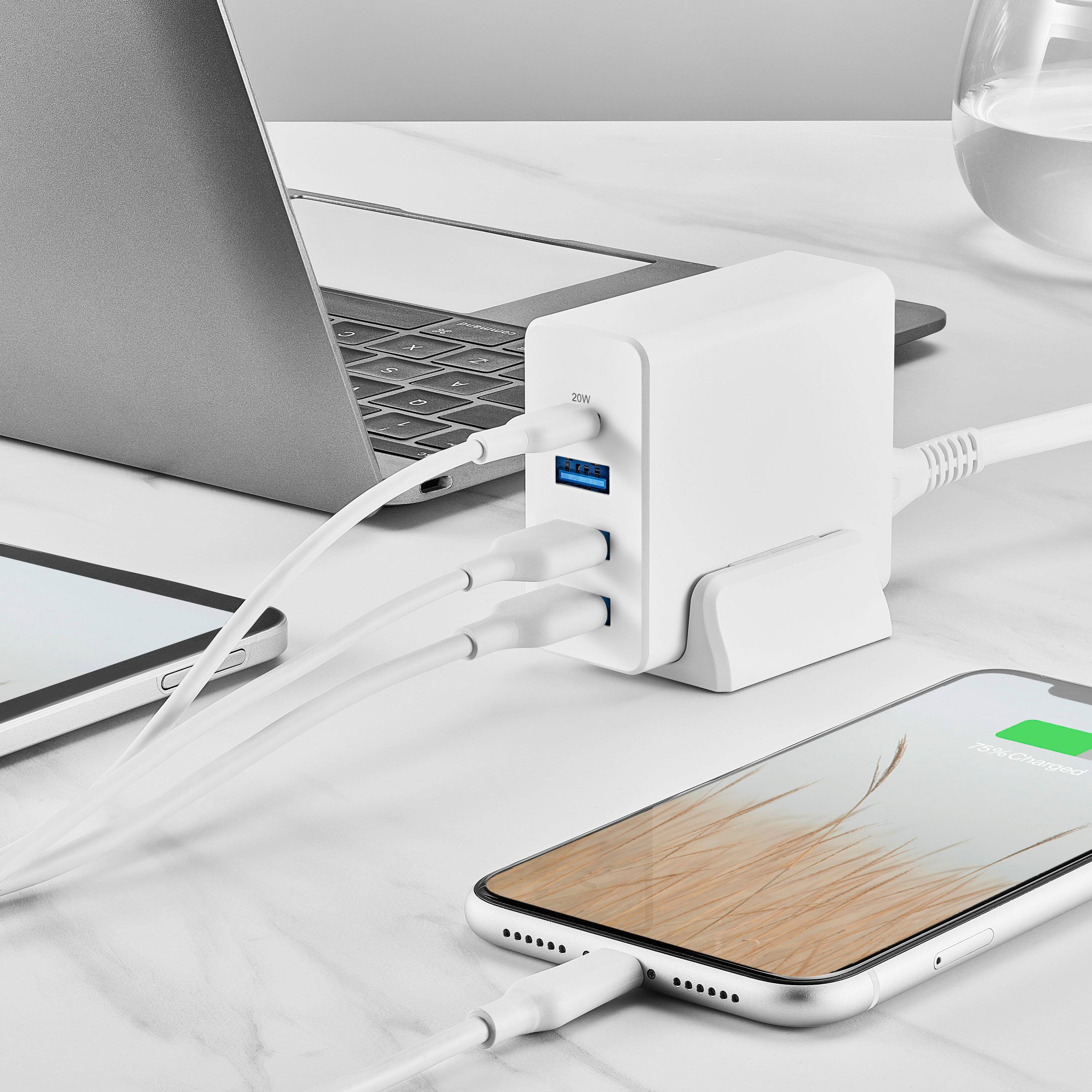 Alt View 12. Insignia™ - 47W 4-Port Wall Charger with 1 USB-C & 3 USB Ports with 4ft Power Cord for iPhone, Samsung Smartphones, Tablets and More - White.