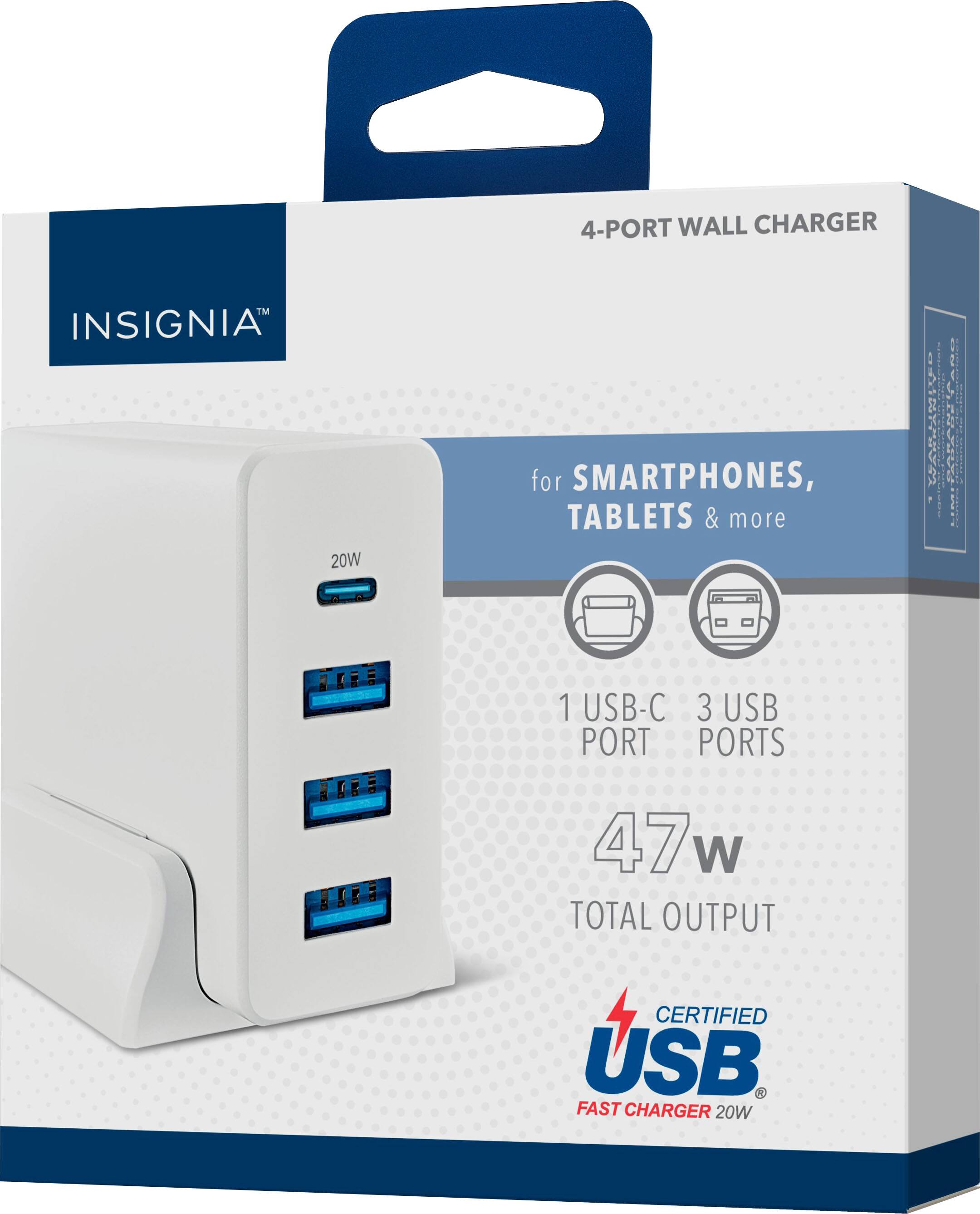 Alt View 15. Insignia™ - 47W 4-Port Wall Charger with 1 USB-C & 3 USB Ports with 4ft Power Cord for iPhone, Samsung Smartphones, Tablets and More - White.