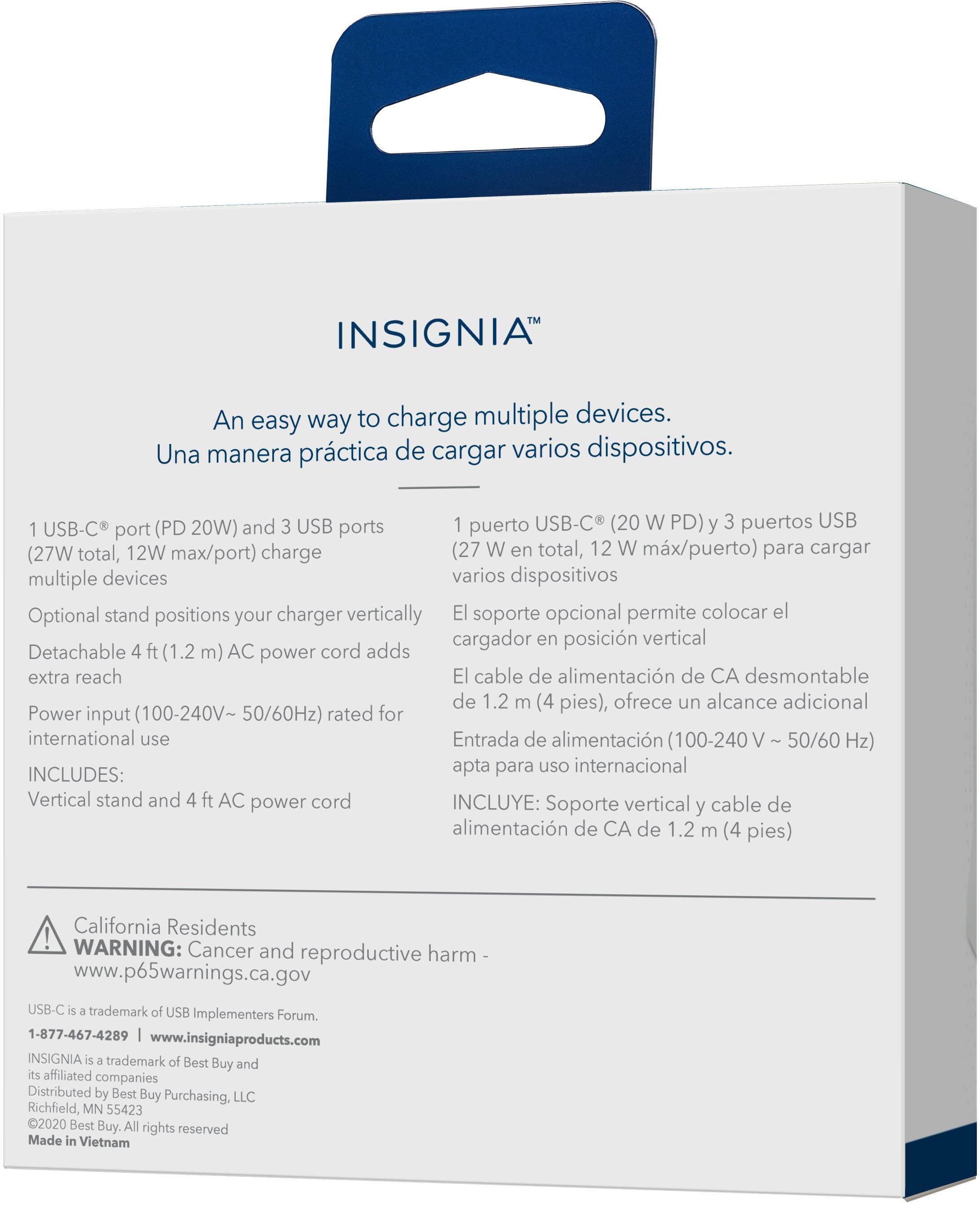 Alt View 16. Insignia™ - 47W 4-Port Wall Charger with 1 USB-C & 3 USB Ports with 4ft Power Cord for iPhone, Samsung Smartphones, Tablets and More - White.