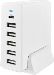 Insignia™ - 58 W 4' Wall Charger with 6 USB/USB-C Ports - White - Front_Zoom