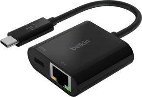 Belkin - USB C To Ethernet + Charge Adapter - Gigabit Ethernet Port for USB C Devices - Black - Front_Zoom