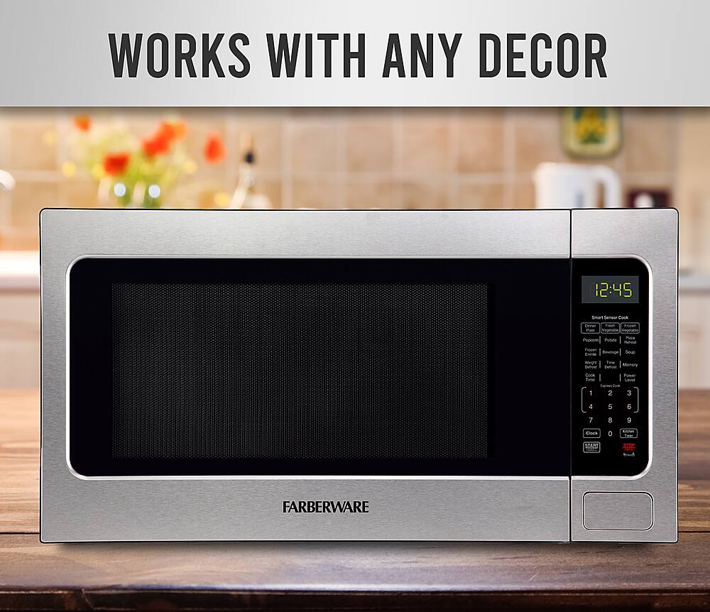 Left. Farberware - Professional 2.2 Cu. Ft. Countertop Microwave with Sensor Cooking - Premium Stainless Steel.