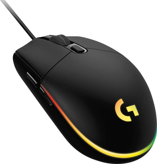 Front. Logitech - G203 LIGHTSYNC Wired Optical Gaming Mouse with 8,000 DPI sensor - Black.