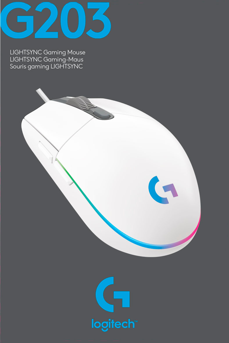  Logitech G203 Wired Gaming Mouse, 8,000 DPI, Rainbow Optical  Effect LIGHTSYNC RGB, 6 Programmable Buttons, On-Board Memory, Screen  Mapping, PC/Mac Computer and Laptop Compatible - White : Video Games
