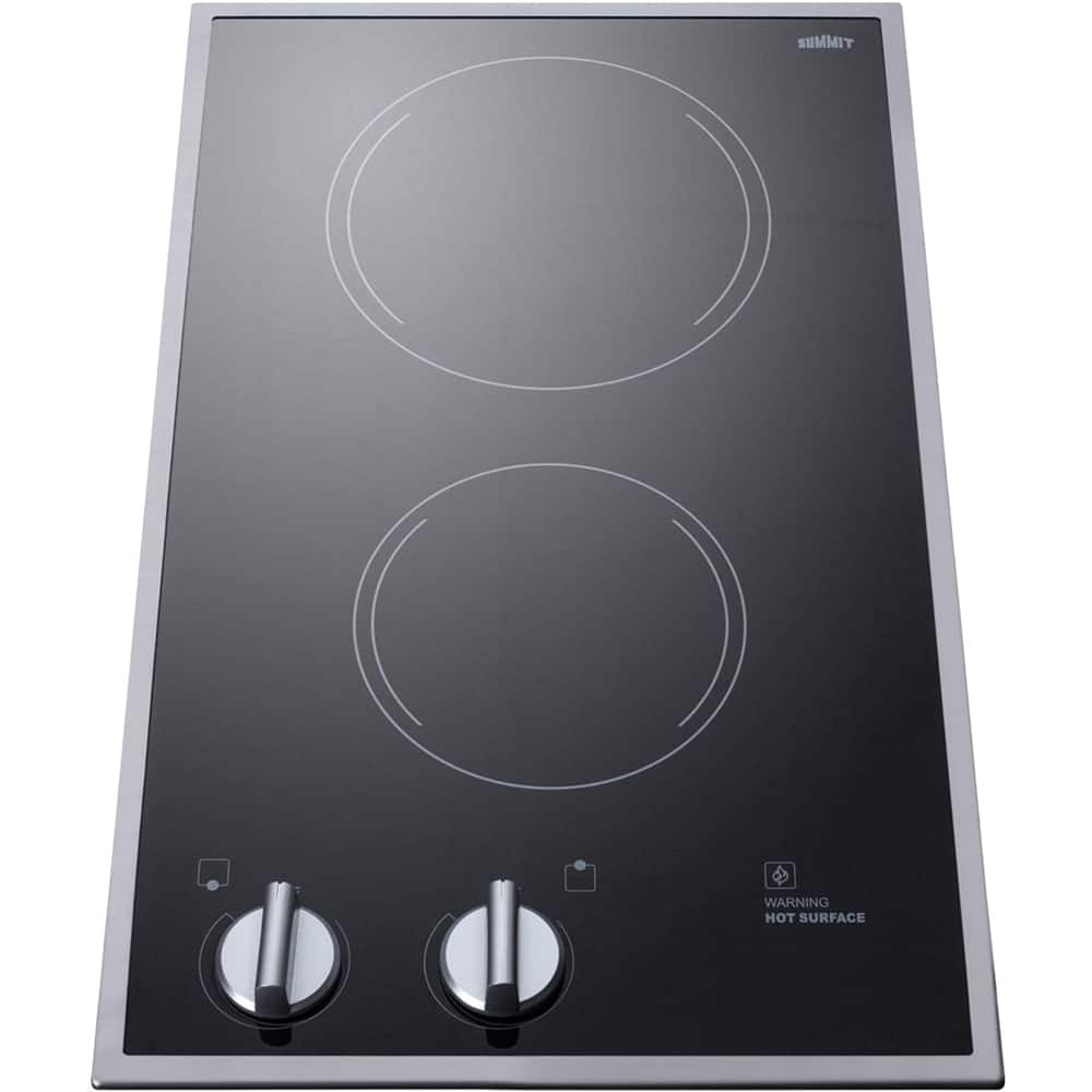 Summit Appliance - 12" Built-In Electric Cooktop with 2 Burners and Residual Heat Indicator - Black - Front_Zoom