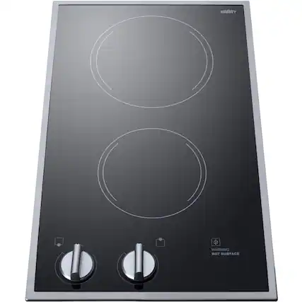 Front. Summit Appliance - 12" Built-In Electric Cooktop with 2 Burners and Residual Heat Indicator - Black.