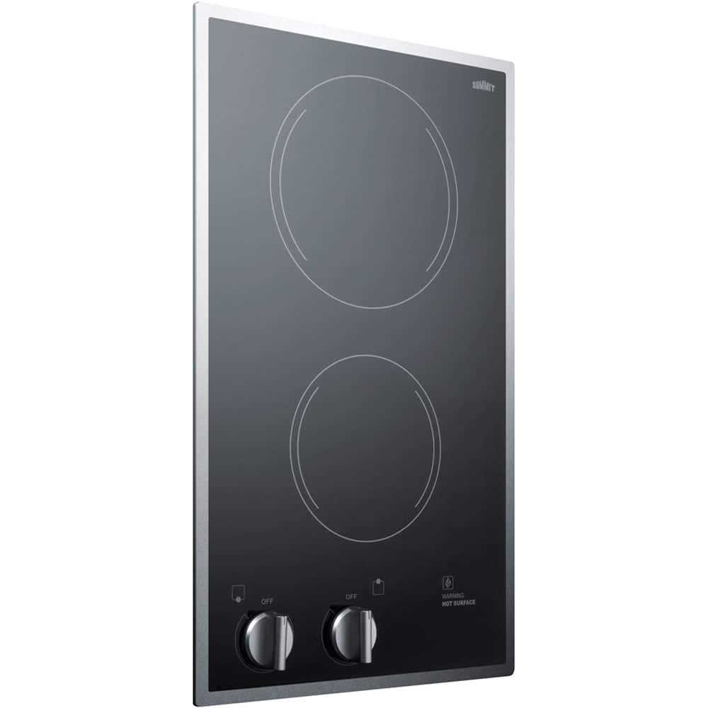 Left. Summit Appliance - 12" Built-In Electric Cooktop with 2 Burners and Residual Heat Indicator - Black.