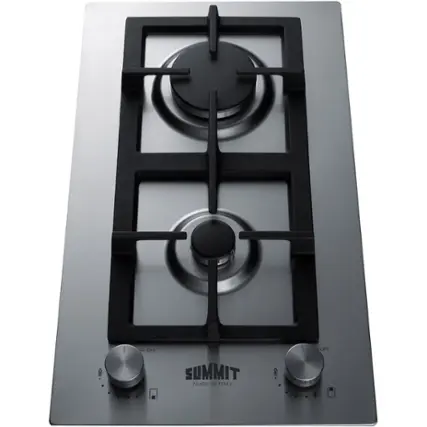 Front. Summit Appliance - 12" Built-In Gas Cooktop with 2 Burners - Stainless steel.