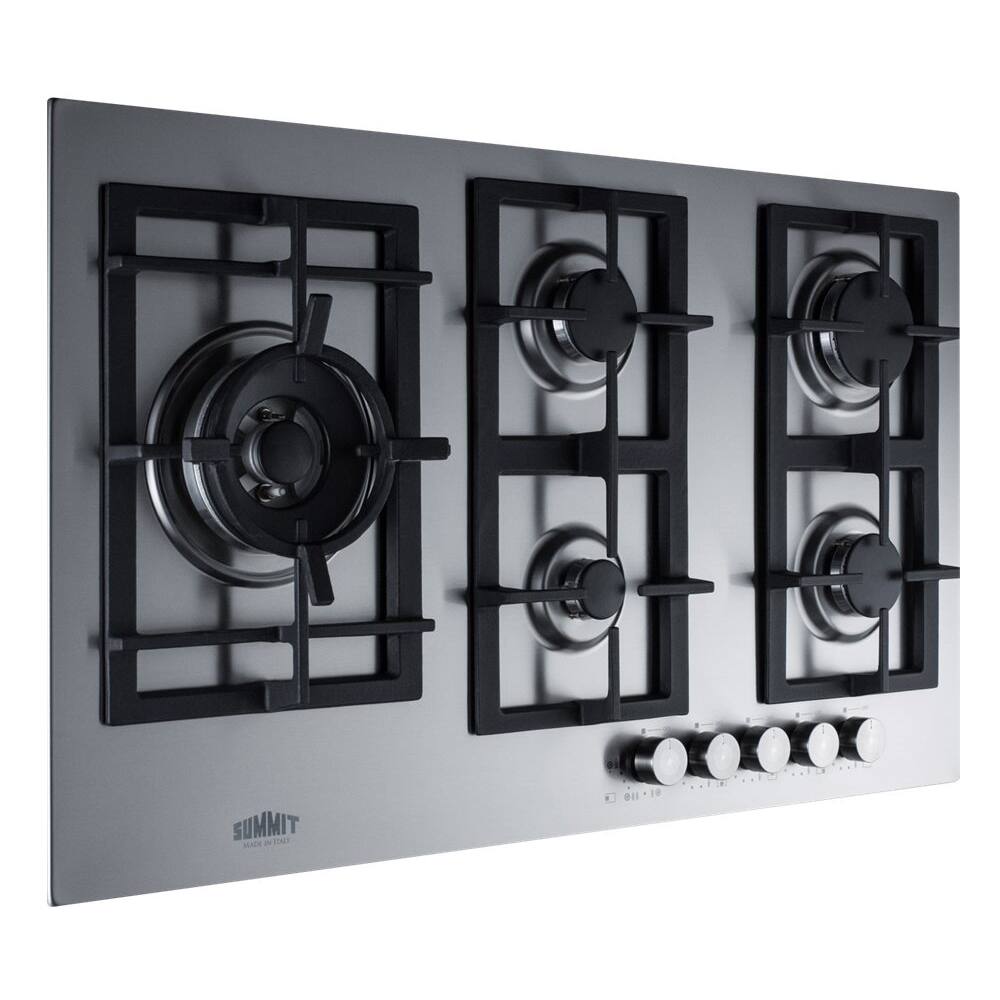 Left. Summit Appliance - 34" Built-In Gas Cooktop with 5 Burners - Stainless Steel.