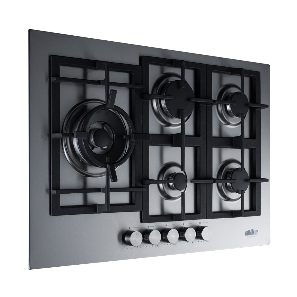 Left View: Summit Appliance - 30" Built-In Gas Cooktop with 5 Burners - Stainless steel