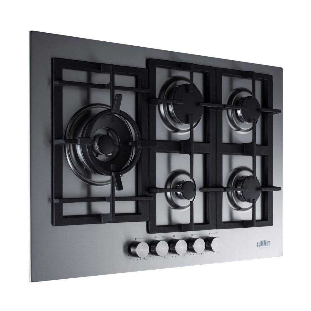 Left. Summit Appliance - 30" Built-In Gas Cooktop with 5 Burners - Stainless Steel.