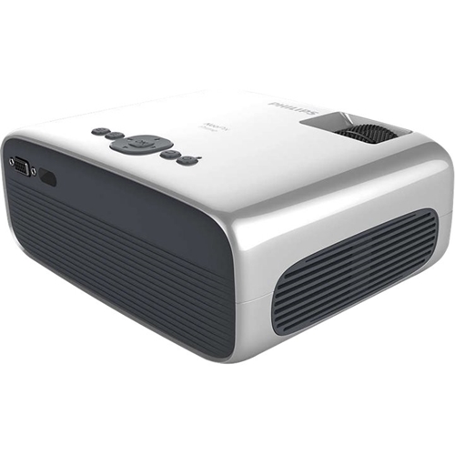 Back View: Philips NeoPix Prime (NPX540/INT) Video Projector, 720p HD resolution, Wi-Fi, Bluetooth, 120" Display - Gray
