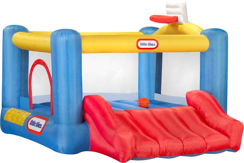 Angle View: Little Tikes Junior Sports 'n Slide Inflatable Sports Bouncer Bounce House with Basketball Hoop and Blower, Multicolor- Indoor Outdoor Toy for Kids Girls Boys Ages 3 4 5+