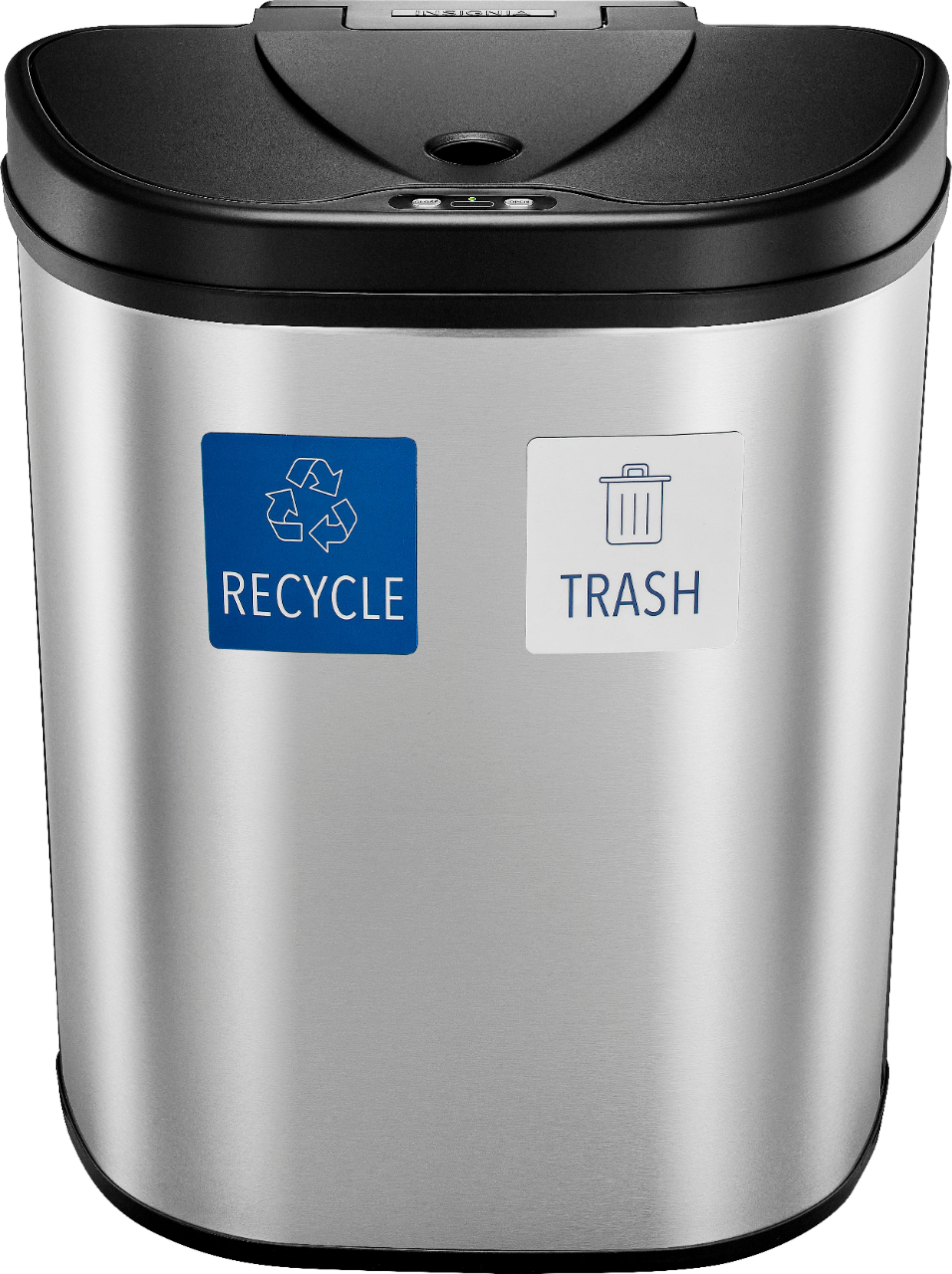 Angle. Insignia™ - 18 Gal. Automatic Trash Can with Recycle and Waste Divider - Stainless steel.