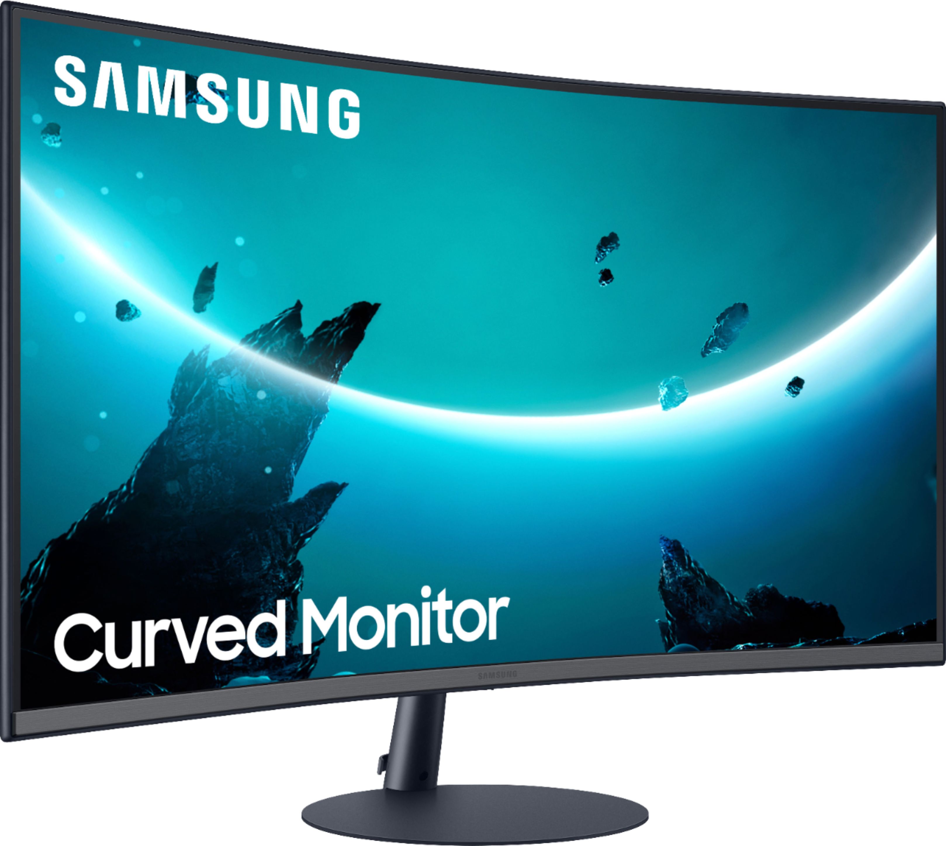 Angle View: Samsung - Geek Squad Certified Refurbished T55 Series 27" LED Curved FHD Monitor - Dark Gray/Blue
