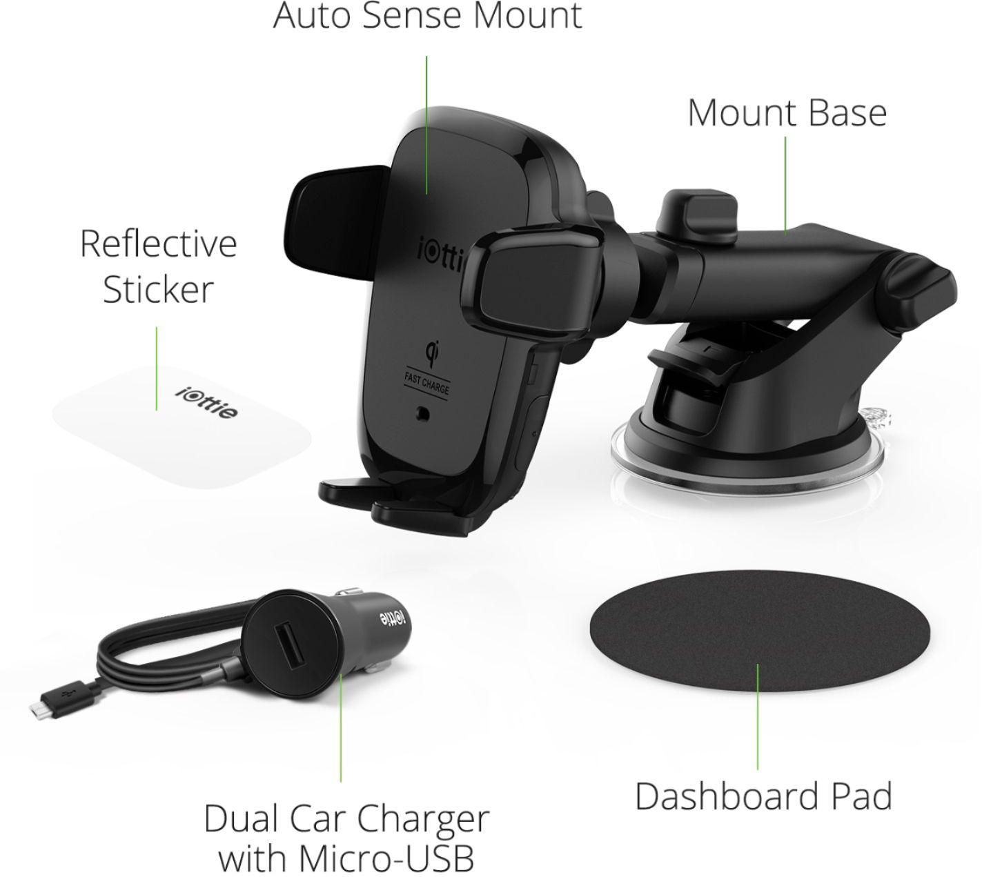 Wireless & Magnetic Fast Charging Dash Mount Car Kit inc Dual USB