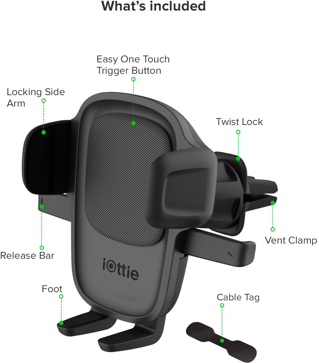 iOttie Easy One Touch 5 Black Adjustable Car Air Vent Mount for Universal  Cell Phones HLCRIO172
