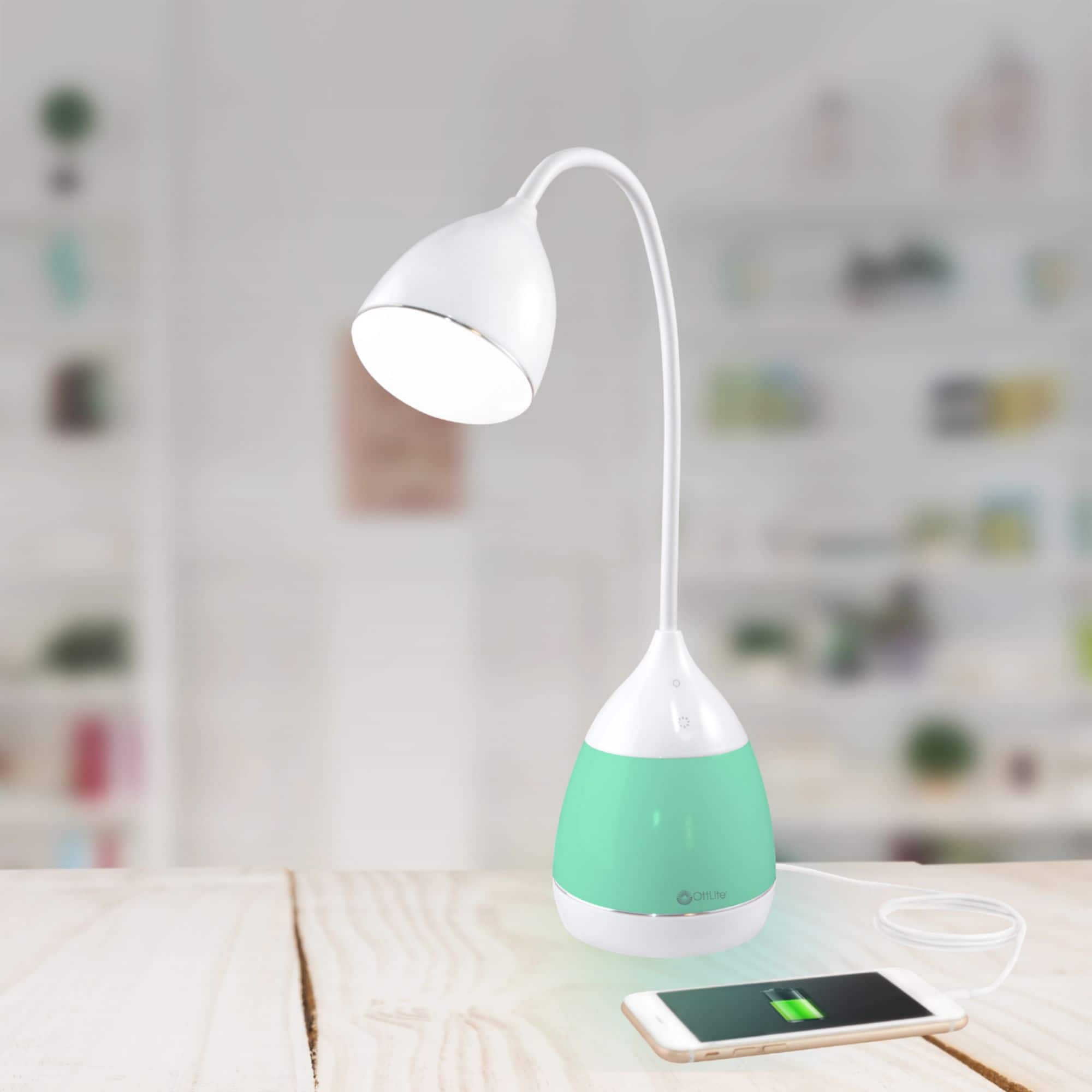 Alt View 13. OttLite - Mood LED Color Changing Base Desk Lamp with Three Brightness Settings, USB Charging Port and Clear Sun Technology - White.
