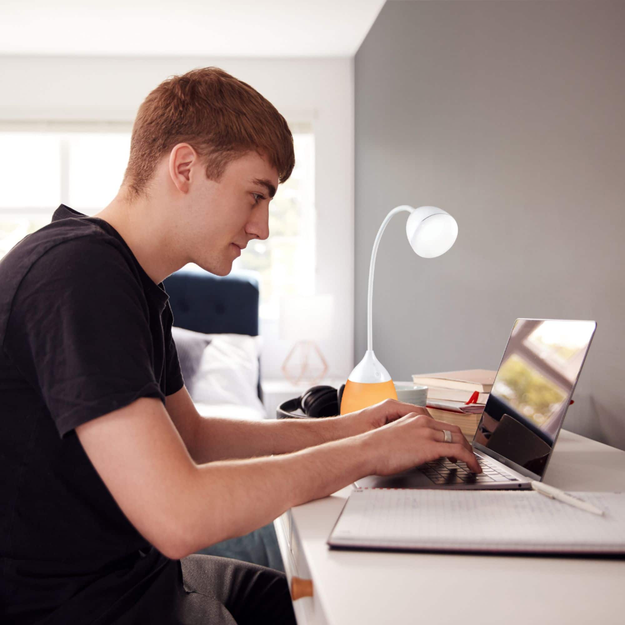 Alt View 14. OttLite - Mood LED Color Changing Base Desk Lamp with Three Brightness Settings, USB Charging Port and Clear Sun Technology - White.