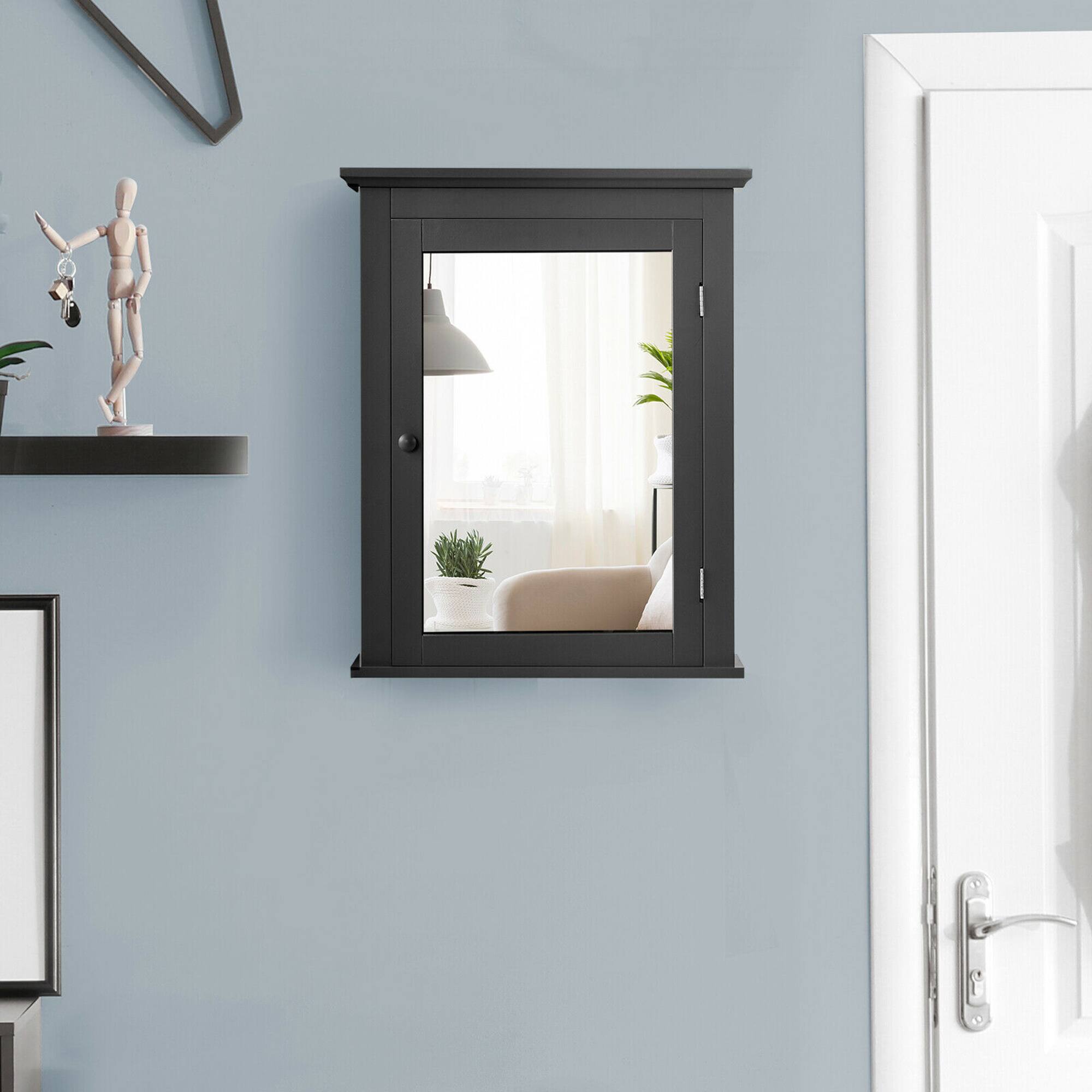 Alt View 3. Costway - Costway Bathroom Mirror Cabinet Wall Mounted Adjustable Shelf Medicine - Black.
