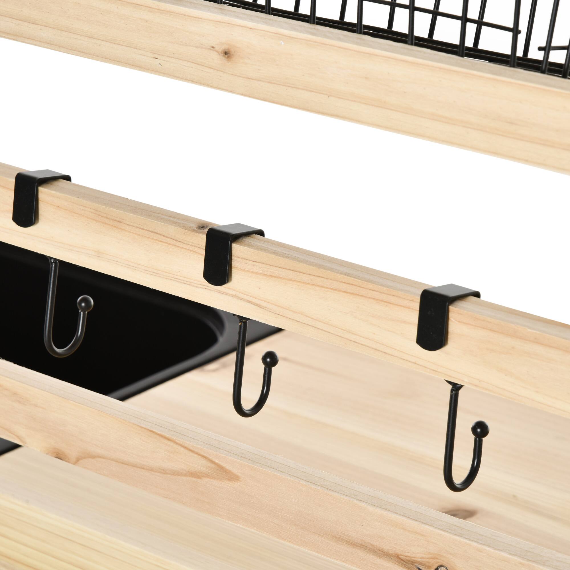 Alt View 8. Outsunny - Potting Bench Table, Garden Work Bench, Workstation with Metal Sieve Screen, Removable Sink, Additional Hooks - Natural wood finish.