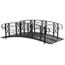 Outsunny - 6' Metal Arch Backyard Garden Bridge with 660 lbs. Weight Capacity, Safety Siderails, Vine Motifs - Black