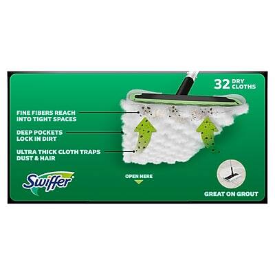 - Fine fibers reach into tight spaces
- Deep pockets lock in dirt
- Ultra thick cloth traps dust & hair
- Great on grout
- 32 dry cloths
- Open here