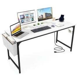Kadyn - 60 Inch Computer Desk with Charging Station Storage Bag- Home Office Desks, Gaming Computer Desks for Study - White