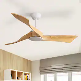 Sofucor - 52 Inch Outdoor Indoor Ceiling Fan No Light Modern 3 Waved Blades Fan with Remote Reversible DC Motor 6 Speed Noiseless - White- Burley Wood