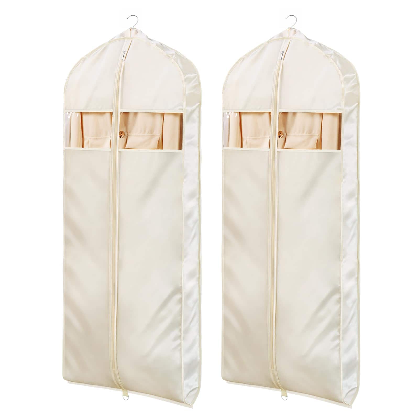 NICHOLAS KLEIN - Super Soft Satin Garment Bags For Hanging Clothes Zippered Dress Cover With Gussets Breathable - Apricot 24"X60"-2pcs