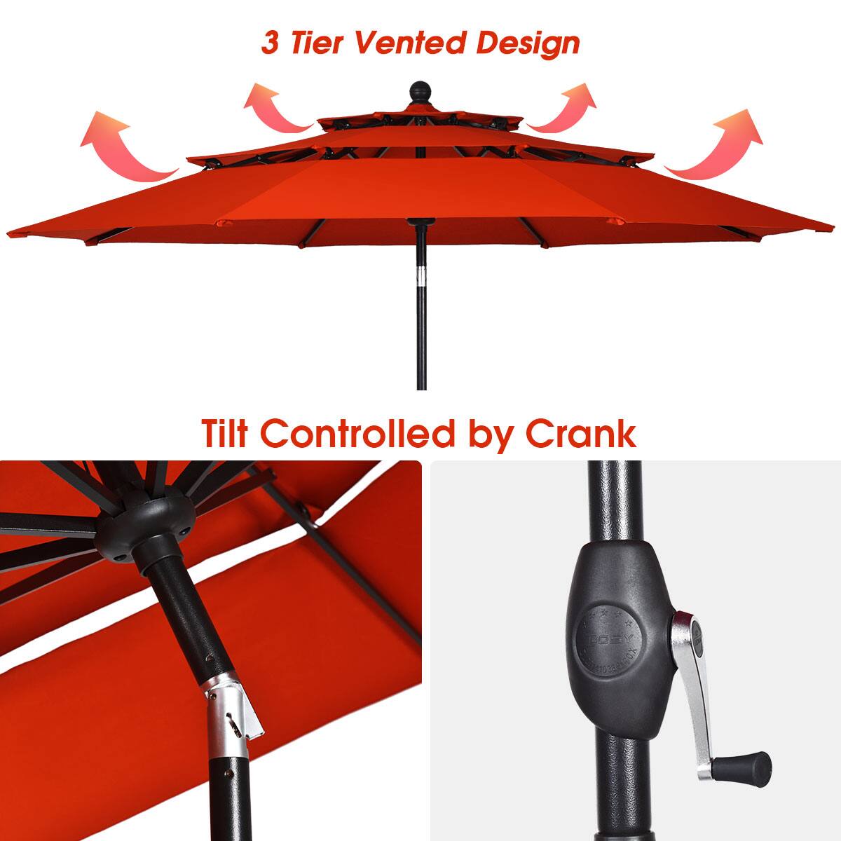 3 Tier Vented Design

Tilt Controlled by Crank