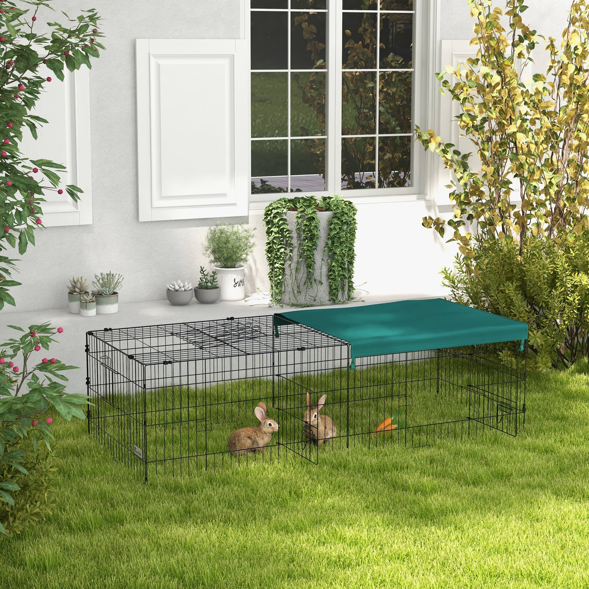 Alt View 1. Pawhut - Small Animal Playpen with with Roof for Rabbits, Chicken - Green.