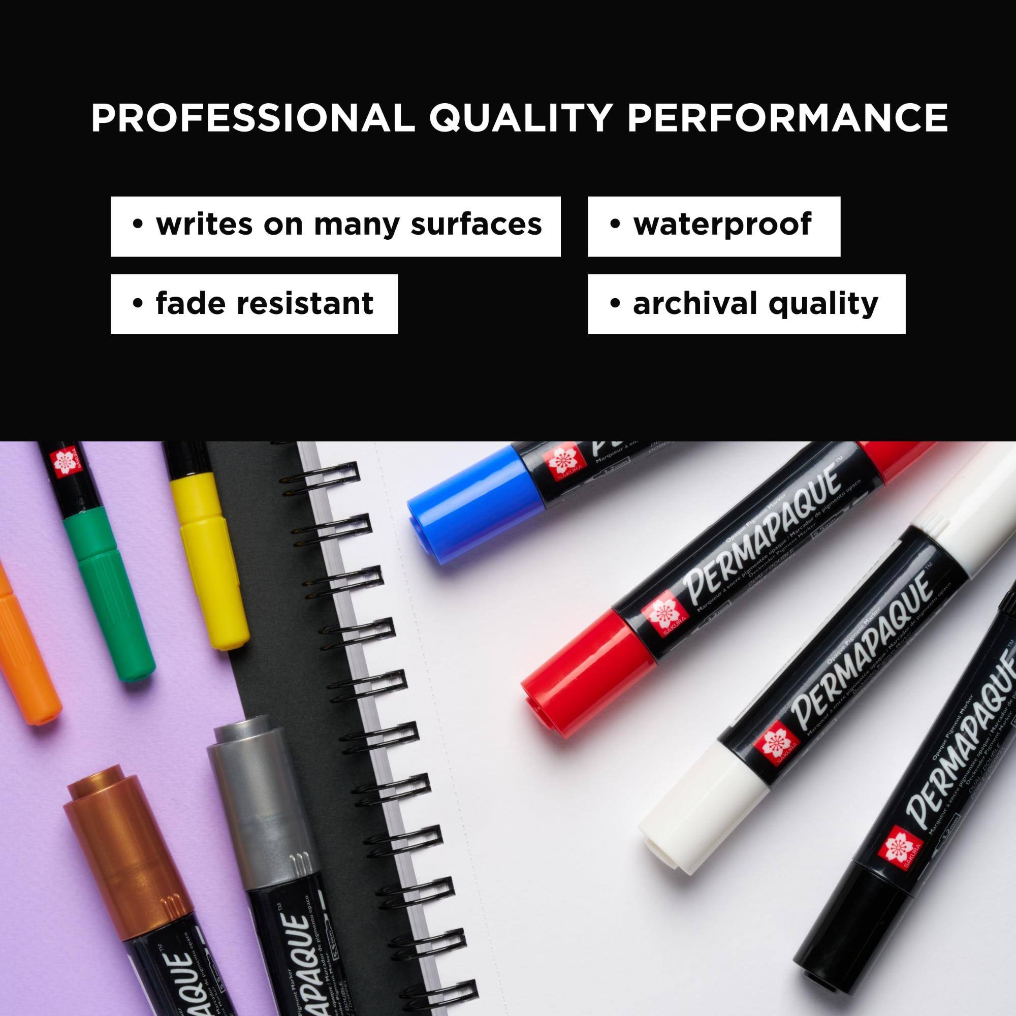 PROFESSIONAL QUALITY PERFORMANCE

- writes on many surfaces
- waterproof
- fade resistant
- archival quality

PERMAPAQUE